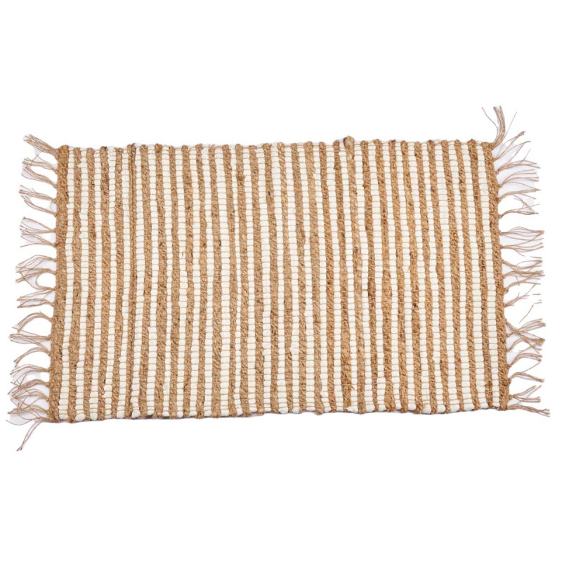 WHITE AND NATURAL DOUBLE STRIPED CARPET 60 X 90 CM