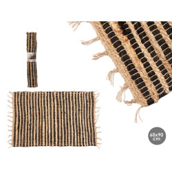 TAPETE NATURAL PRETO RISCAS DUPLAS 60 X 90 CM