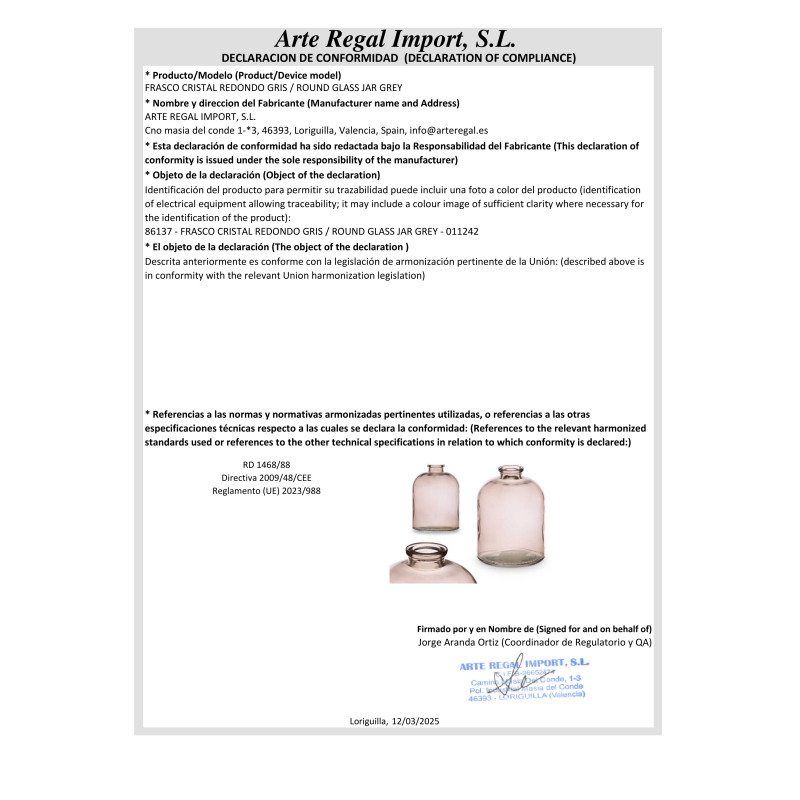 FRASCO CRISTAL REDONDO GRIS
