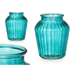 JARRON CRISTAL BOCA ANCHA RAYADO TURQUESA