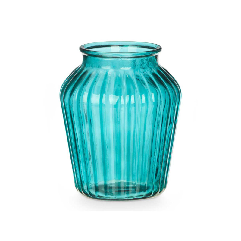 JARRON CRISTAL BOCA ANCHA RAYADO TURQUESA