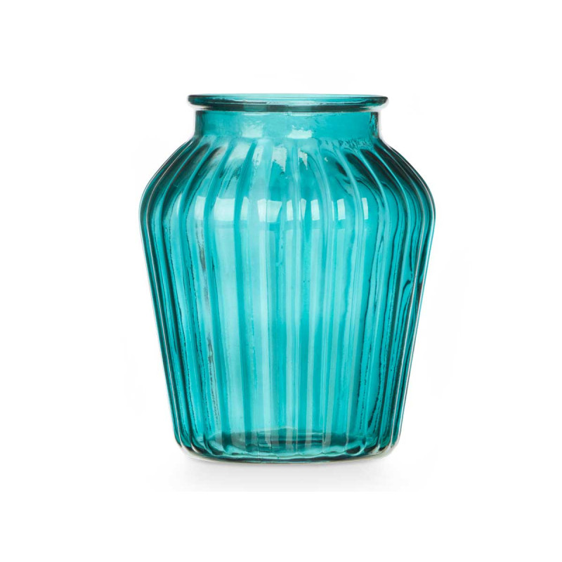 JARRON CRISTAL BOCA ANCHA RAYADO TURQUESA