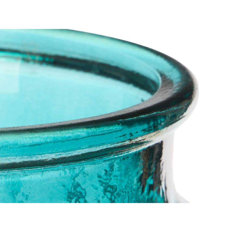 VASO VETRO BOCCA LARGA A RIGHE TURCHESE