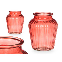 VASO VETRO BOCCA LARGA A RIGHE COLOR MATTONE