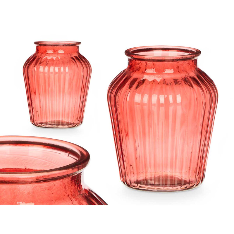VASE EN VERRE À LARGE OUVERTURE RAYÉ BRIQUE