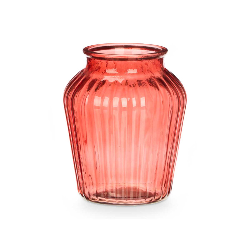 VASO VETRO BOCCA LARGA A RIGHE COLOR MATTONE