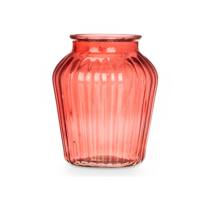 VASO VETRO BOCCA LARGA A RIGHE COLOR MATTONE