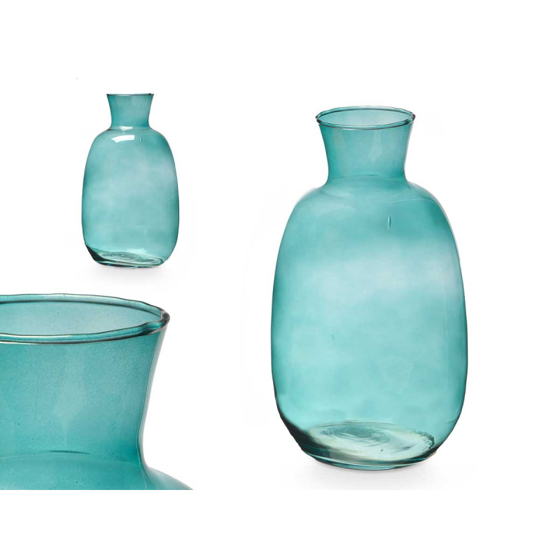 JARRON CRISTAL CUELLO 36CM TURQUESA