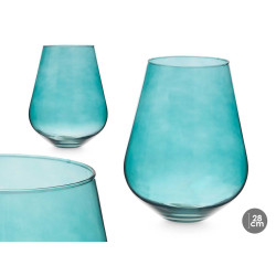 JARRON CRISTAL FORMA VASO 28CM TURQUESA