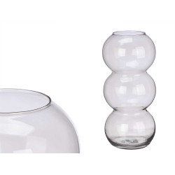 CRYSTAL VASE TRIPLE SPHERE 38CM GREY