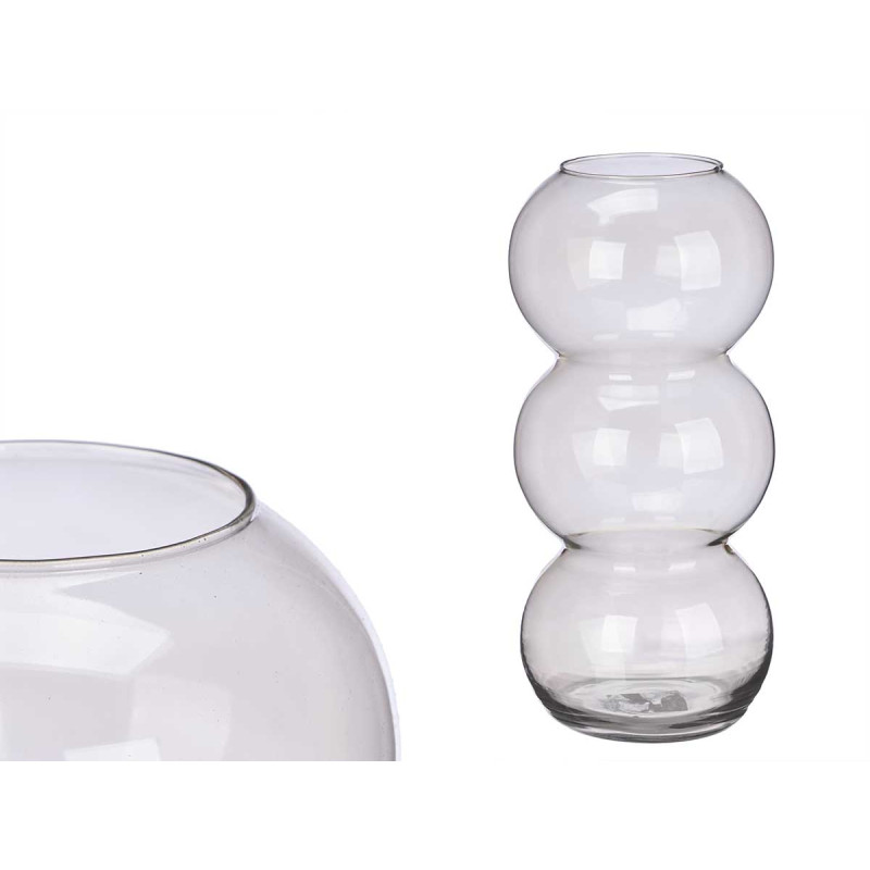 VASE EN VERRE TRIPLE SPHÈRE 38CM GRIS