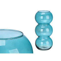 CRYSTAL VASE TRIPLE SPHERE 38CM TURQUOISE