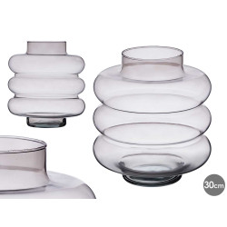 JARRON CRISTAL TRIPLE ESFERA ACHATADA 30CM GRIS