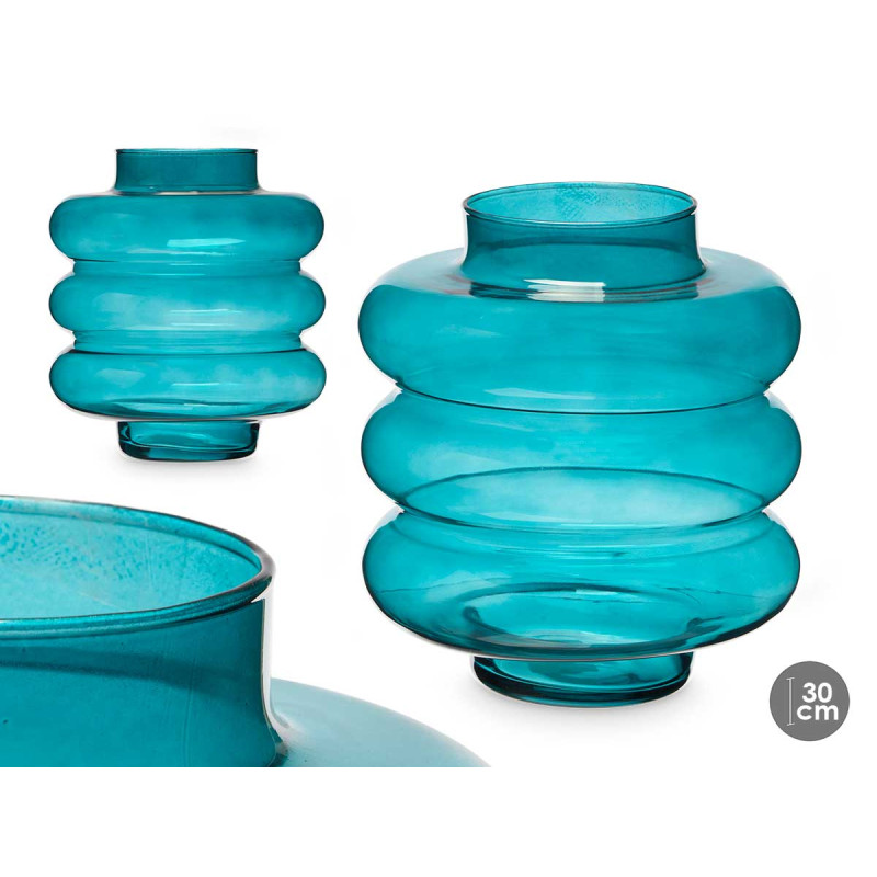 CRYSTAL VASE TRIPLE FLATTENED SPHERE 38CM TURQUOIS