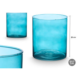 JARRON CRISTAL CILINDRO 17CM DIAM X 20CM TURQUESA
