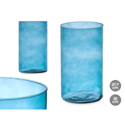 CYLINDER CRYSTAL VASE 17CM DIAM X 30CM TURQUOISE