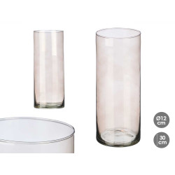 JARRON CRISTAL CILINDRO 12CM DIAM X 30CM GRIS