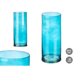 CYLINDER CRYSTAL VASE 12CM DIAM X 30CM TURQUOISE