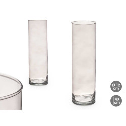 JARRON CRISTAL CILINDRO 12CM DIAM X 40CM GRIS