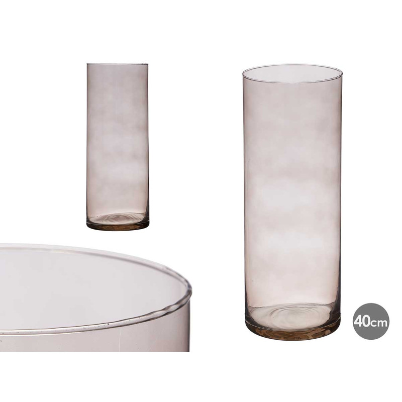 JARRON CRISTAL CILINDRO 15CM DIAM X 40CM GRIS