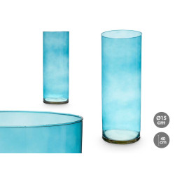 JARRON CRISTAL CILINDRO 15CM DIAM X 40CM TURQUESA