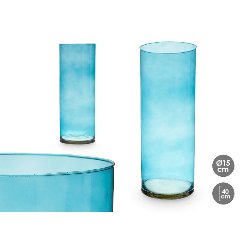 JARRON CRISTAL CILINDRO 15CM DIAM X 40CM TURQUESA
