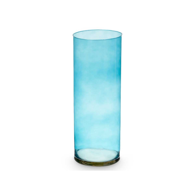 CYLINDER CRYSTAL VASE 15CM DIAM X 40CM TURQUOISE