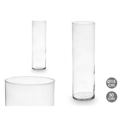 JARRON CRISTAL CILINDRO 15CM DIAM X 50CM GRIS