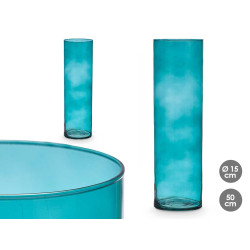 JARRON CRISTAL CILINDRO 15CM DIAM X 50CM TURQUESA
