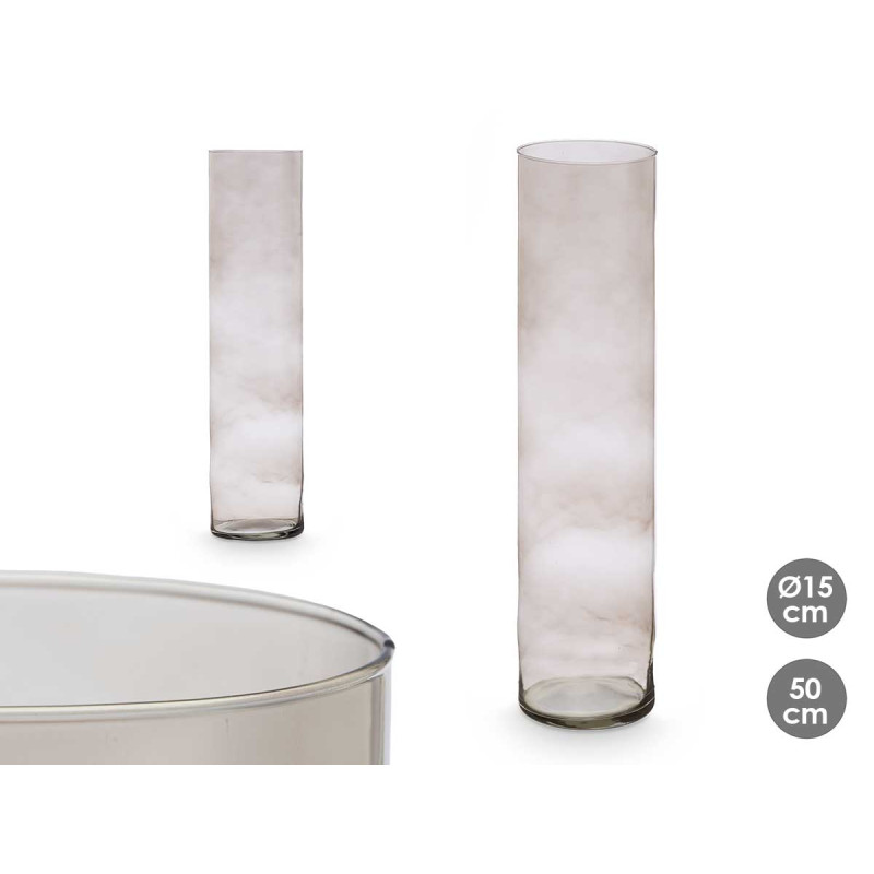 JARRON CRISTAL CILINDRO 15CM DIAM X 60CM GRIS