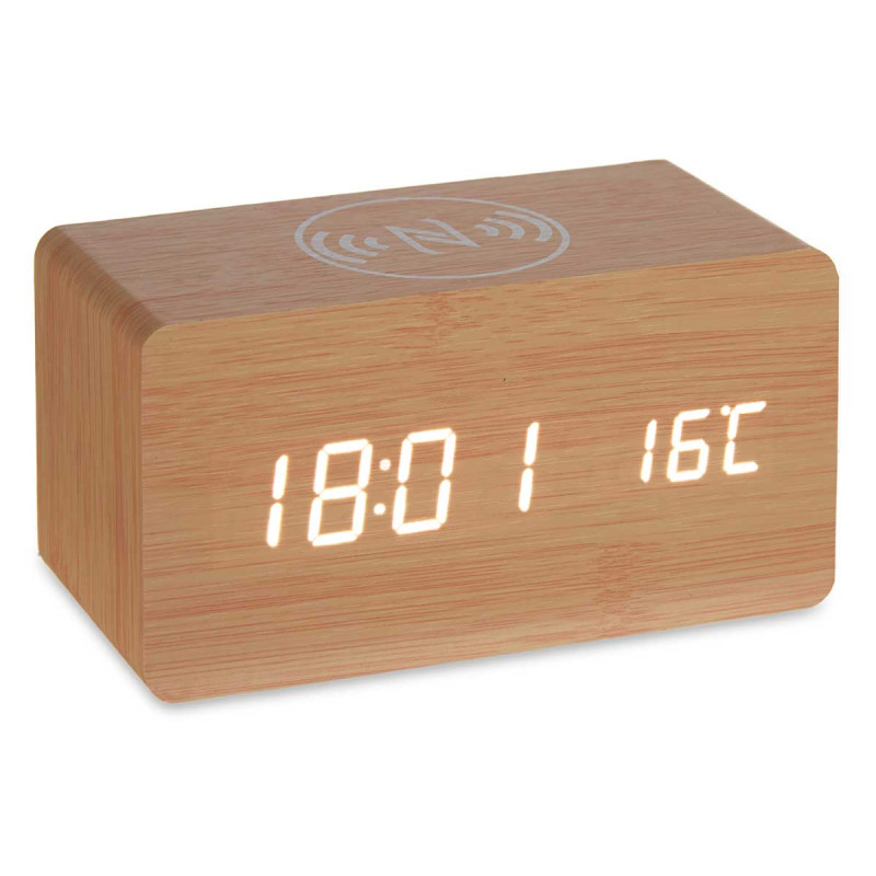 WOOD EFFECT CLOCK W ALARM CHARGER MOV TEMPERATURE 