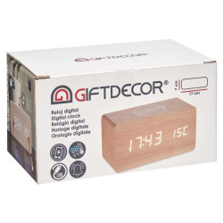 WOOD EFFECT CLOCK W ALARM CHARGER MOV TEMPERATURE 