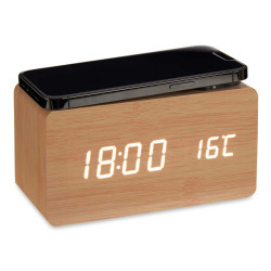 WOOD EFFECT CLOCK W ALARM CHARGER MOV TEMPERATURE 