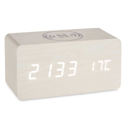 WHITE CLOCK W ALARM CHARGER MOV TEMPERATURE 