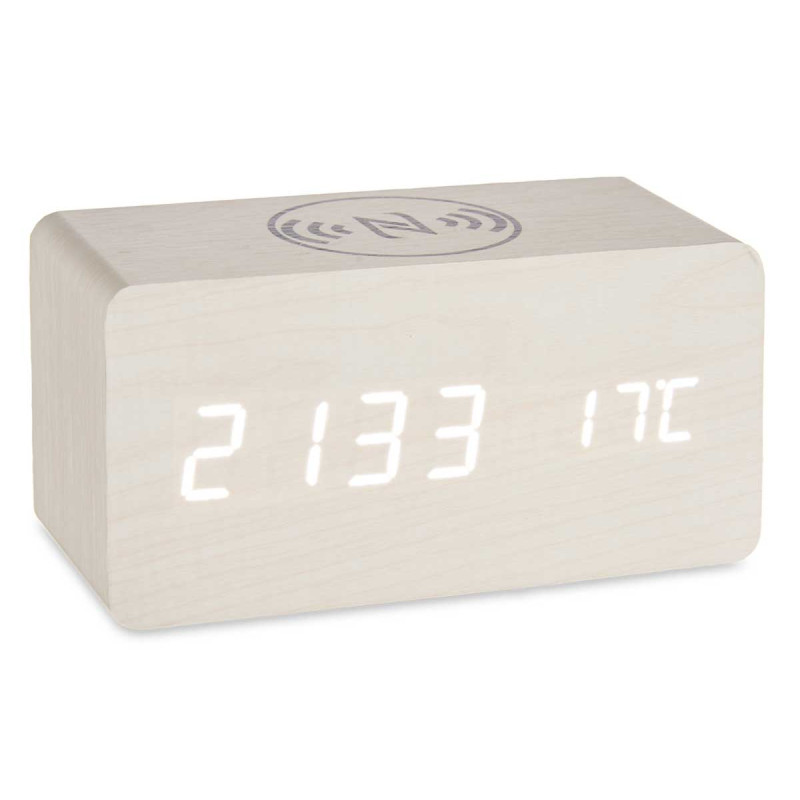 WHITE CLOCK W ALARM CHARGER MOV TEMPERATURE 