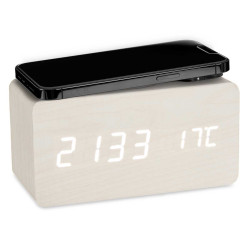 WHITE CLOCK W ALARM CHARGER MOV TEMPERATURE 