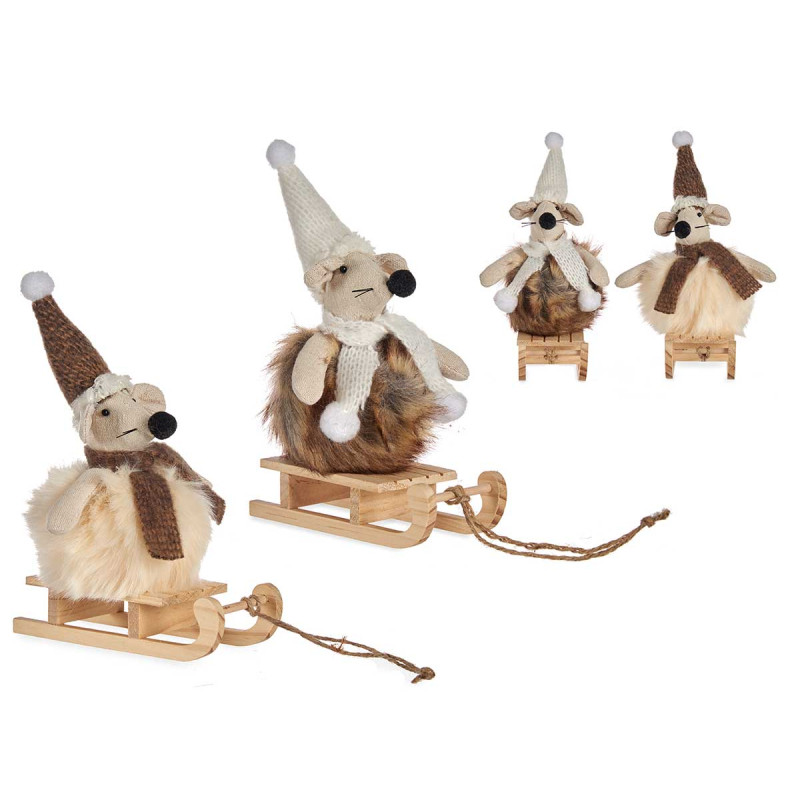 PENDENTIF SOURIS EN TRAINEAU SET 2 COUL