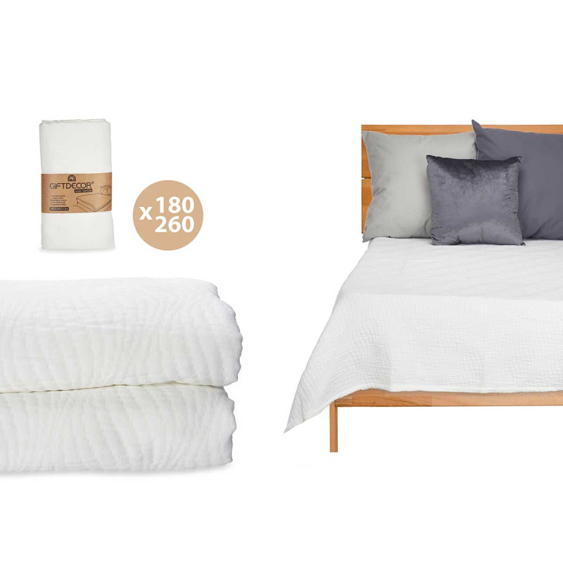 180X260CM WHITE AQUA PATTERN BEDSPREAD 