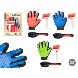 SET 3 PZ SPAZZOLA GUANTO PULIZIA ANIMALI ASSORT 3C