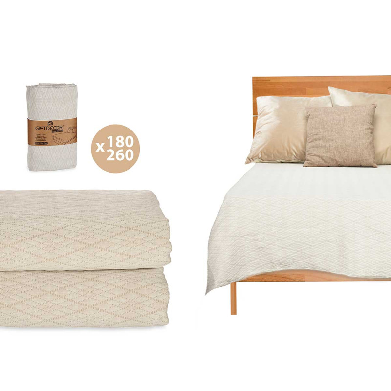 180X260CM BEIGE RHOMBUS PATTERN BEDSPREAD 