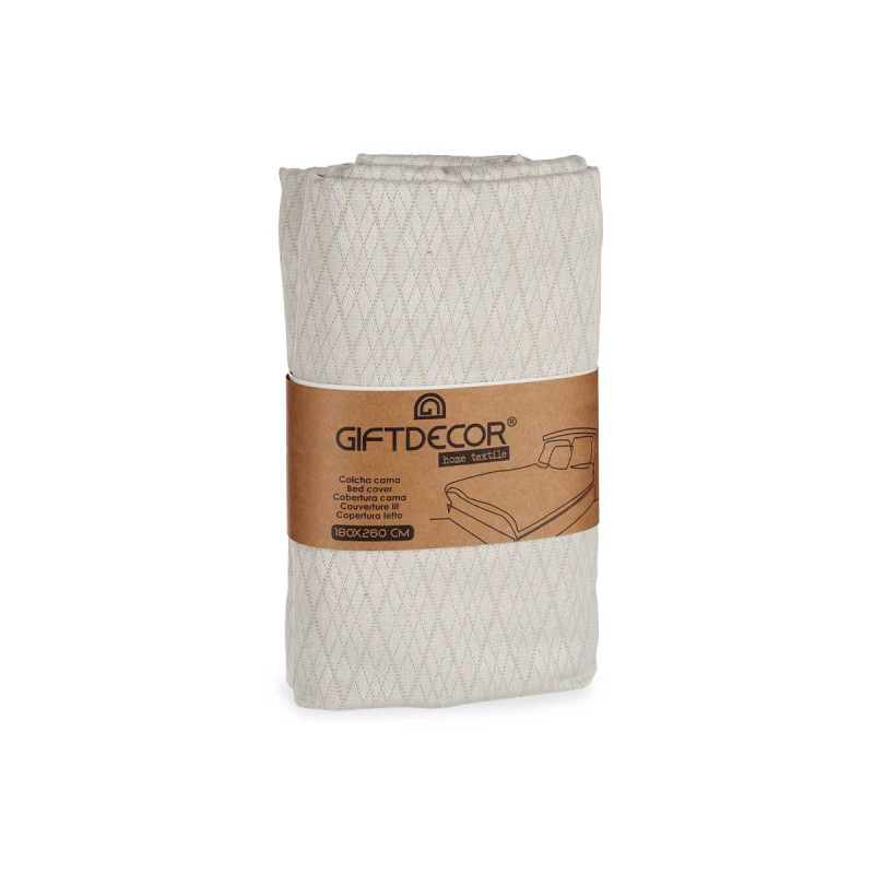180X260CM BEIGE RHOMBUS PATTERN BEDSPREAD 