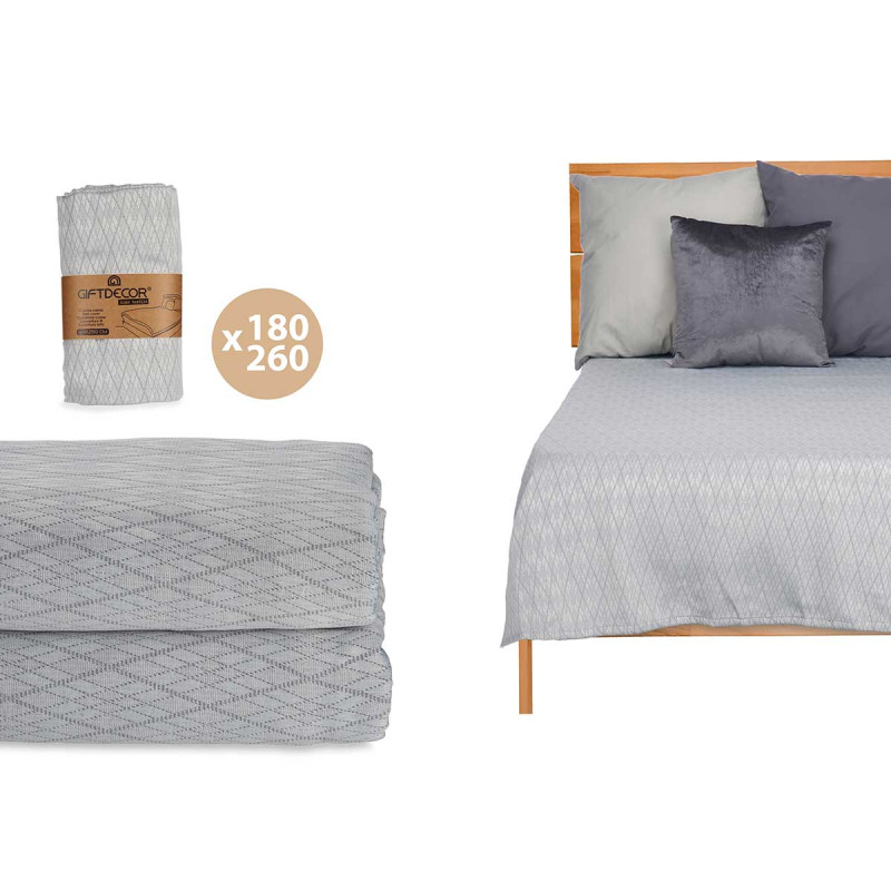 180X260CM GREY RHOMBUS PATTERN BEDSPREAD 