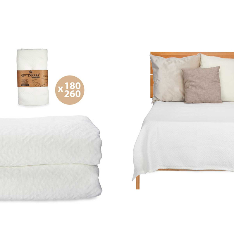 180X260CM WHITE GEOMETRIC PATTERN BEDSPREAD 