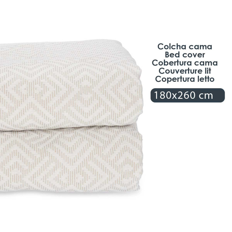 180X260CM BEIGE GEOMETRIC PATTERN BEDSPREAD 
