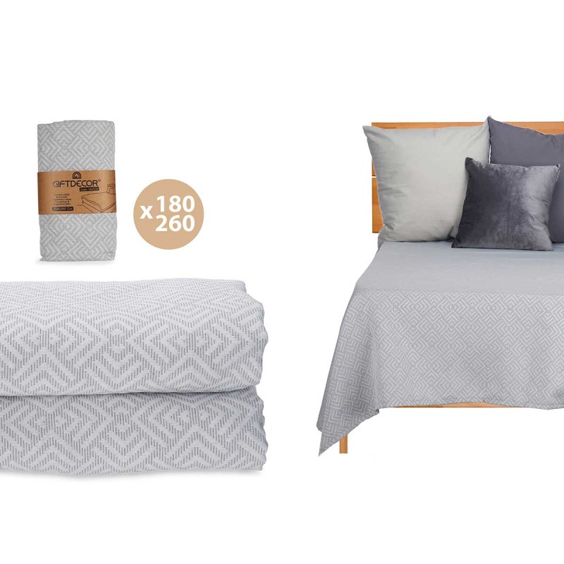 180X260CM GREY GEOMETRIC PATTERN BEDSPREAD 