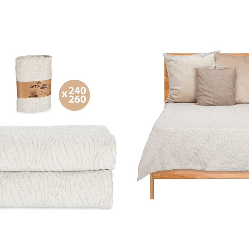 240X260CM BEIGE AQUA PATTERN BEDSPREAD 