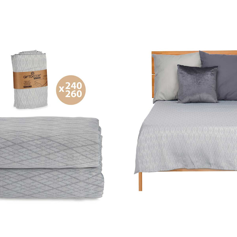 240X260CM GREY RHOMBUS PATTERN BEDSPREAD