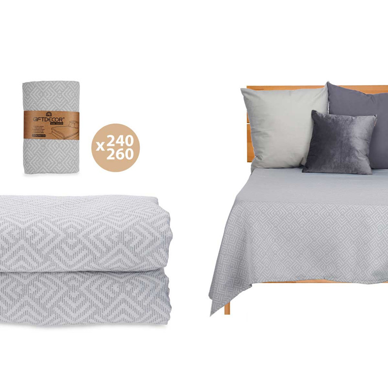 COLCHA CAMA GEOMETRICO GRIS 240X260CM