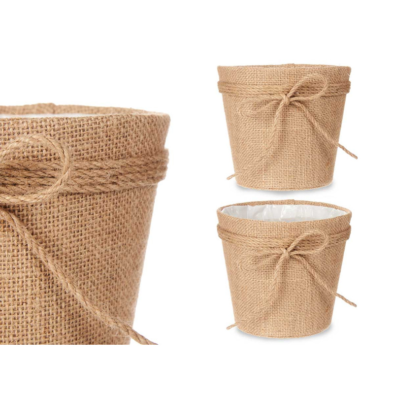 15X14CM BROWN FABRIC FLOWER POT WITH BOW  