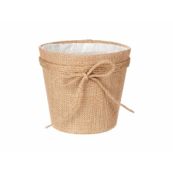 POT DE FLEURS TOILE AVEC RUBAN 15X14CM MARRON 